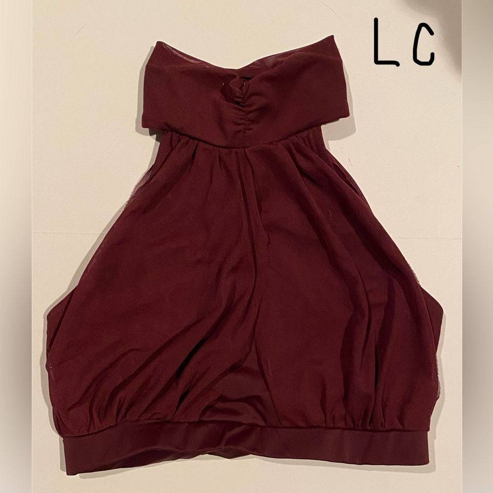 Weissman Shirred Power Mesh Crop Top Raisin Red Dance Costume Piece